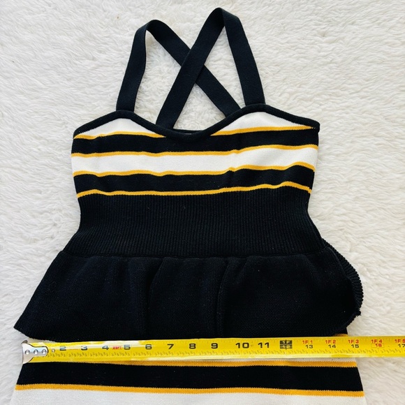 SLY Navy Blue/White/Yellow Knitted Stretchy 100%Cotton Mini Dress size Small - Picture 10 of 16